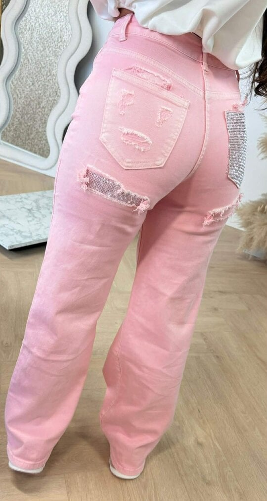 GIRLY GLITTER POCKET WIDE LEG JEANS 1945/1558-12 PINK