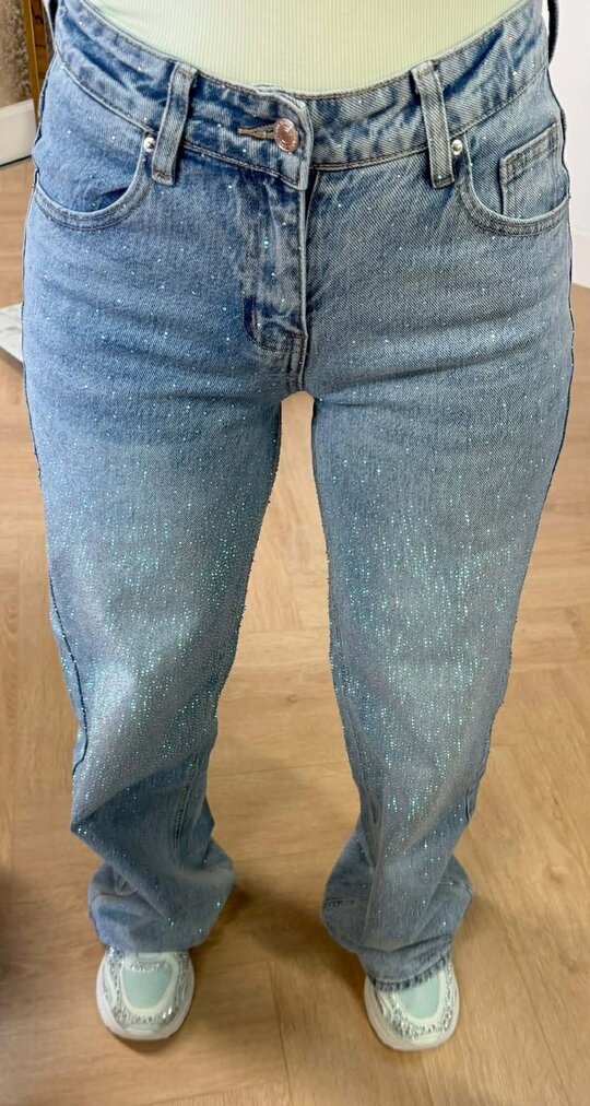 BLITZ GLITTER WIDE LEG JEANS T179 DENIMBLUE