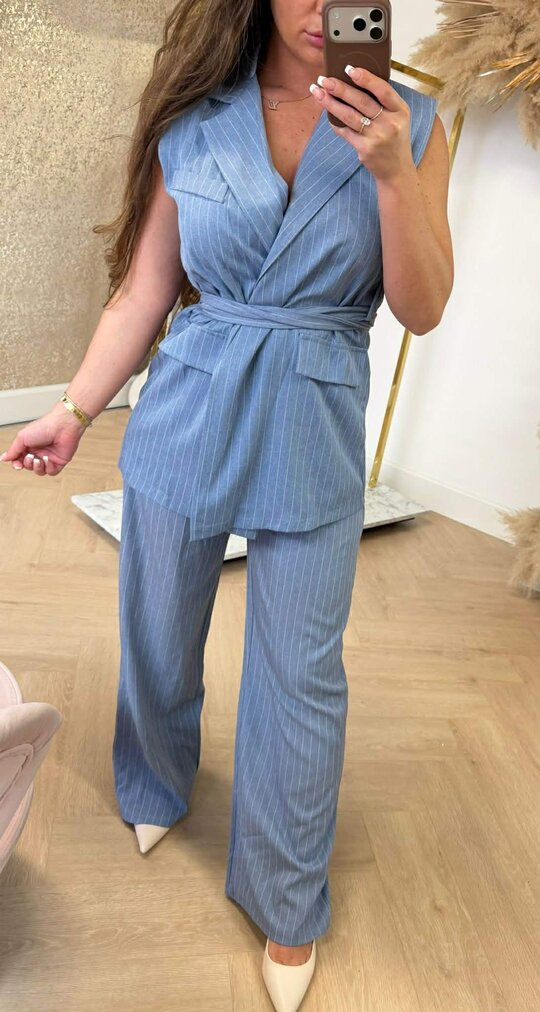 ESME STRIPE GILET LUS SET JEANSBLUE