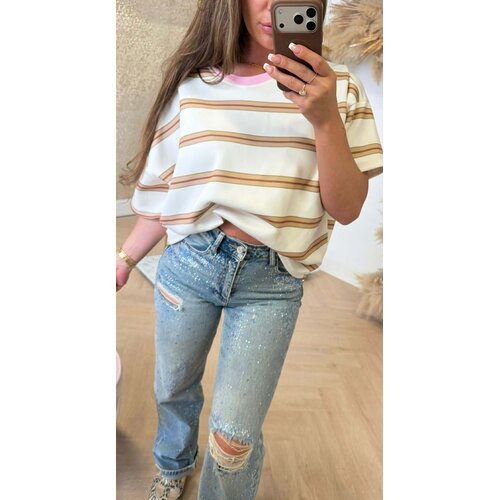 MILLIE DOUBLE STRIPES OVERSIZED FIT SHIRT BEIGE
