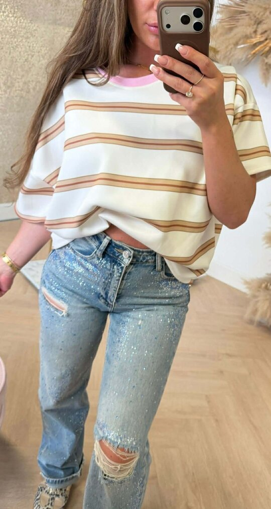 MILLIE DOUBLE STRIPES OVERSIZED FIT SHIRT BEIGE