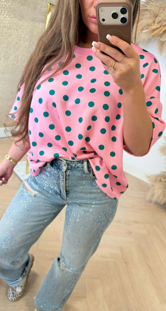 CUTE DOTS OVERSIZED TEE PINK
