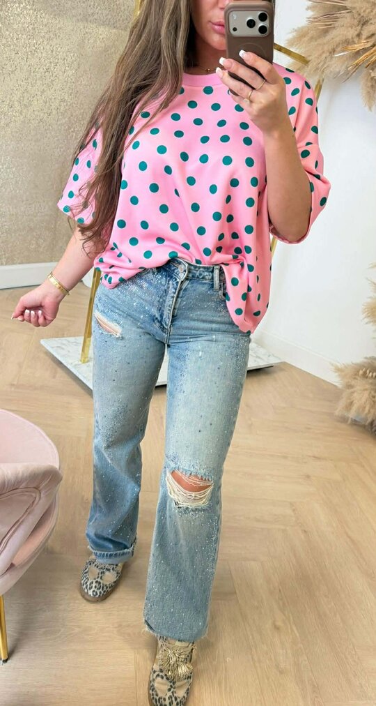 CUTE DOTS OVERSIZED TEE PINK