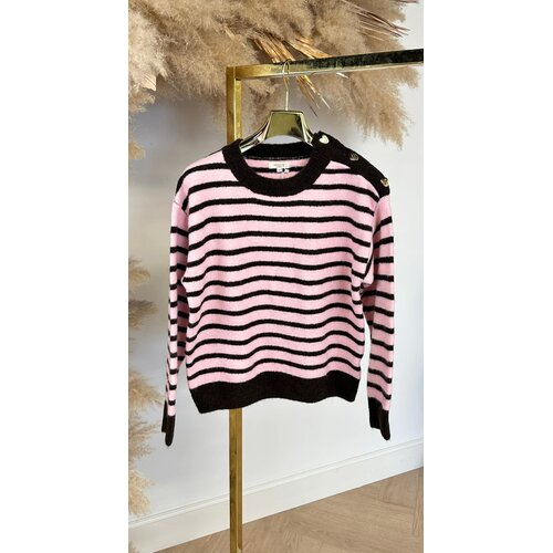 STRIPE BUTTON SWEAT 1127 CHOCO/PINK