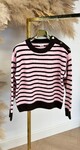 STRIPE BUTTON SWEAT 1127 CHOCO/PINK