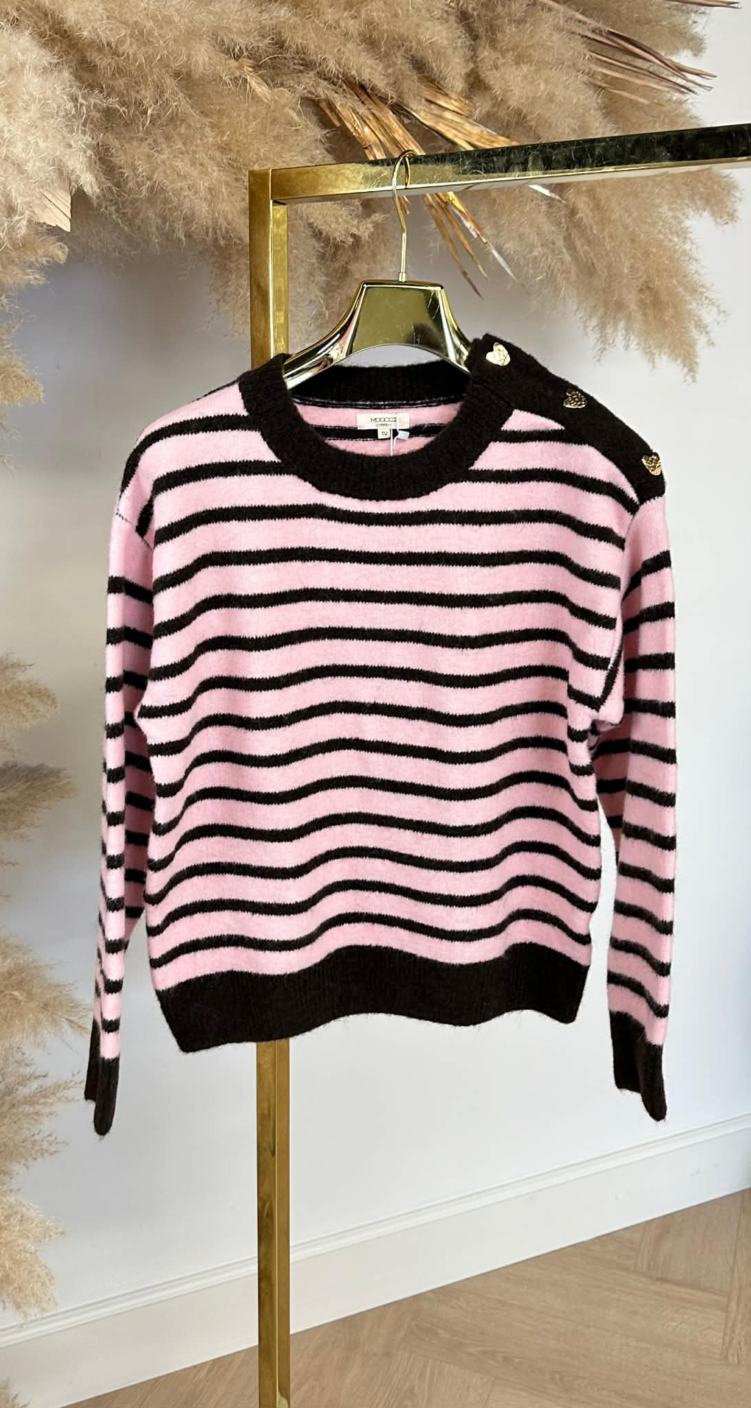 STRIPE BUTTON SWEAT 1127 CHOCO/PINK