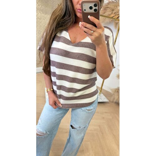 NOVY STRIPE TOP BROWN