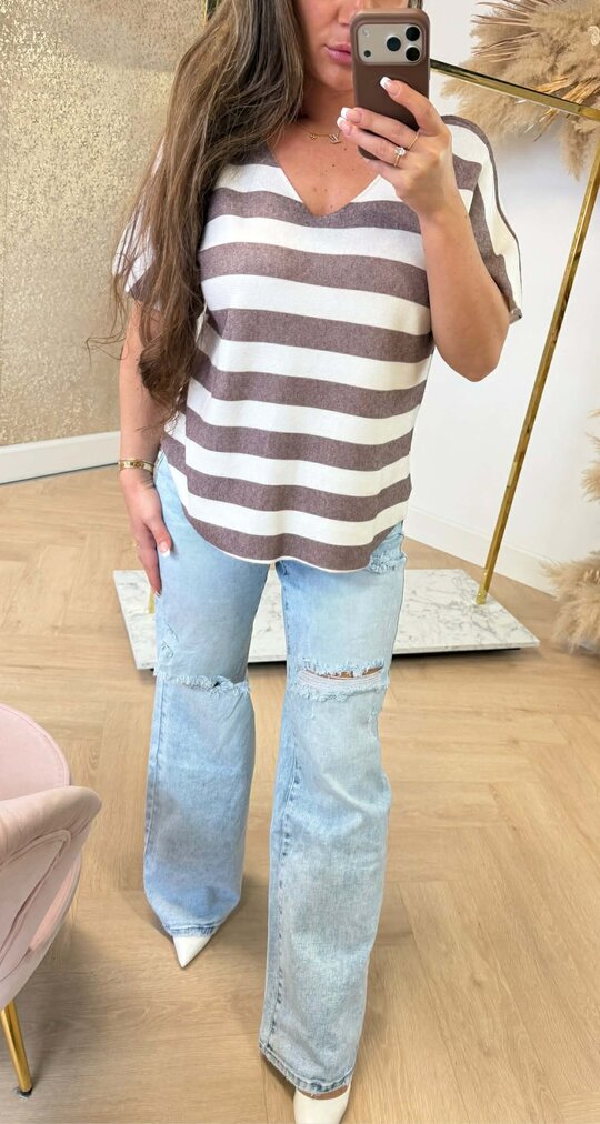 NOVY STRIPE TOP BROWN