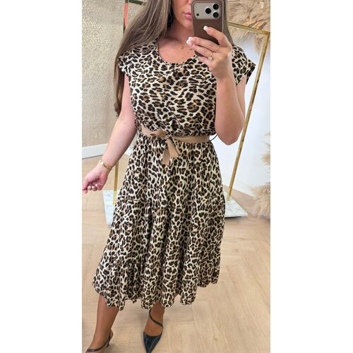 MARRIE STRIK DRESS BEIGE/LEO