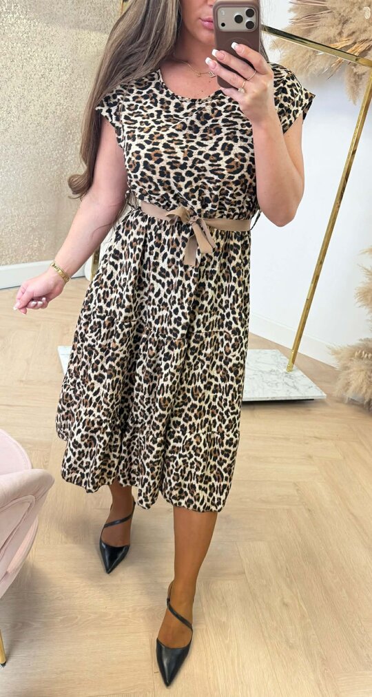 MARRIE STRIK DRESS BEIGE/LEO