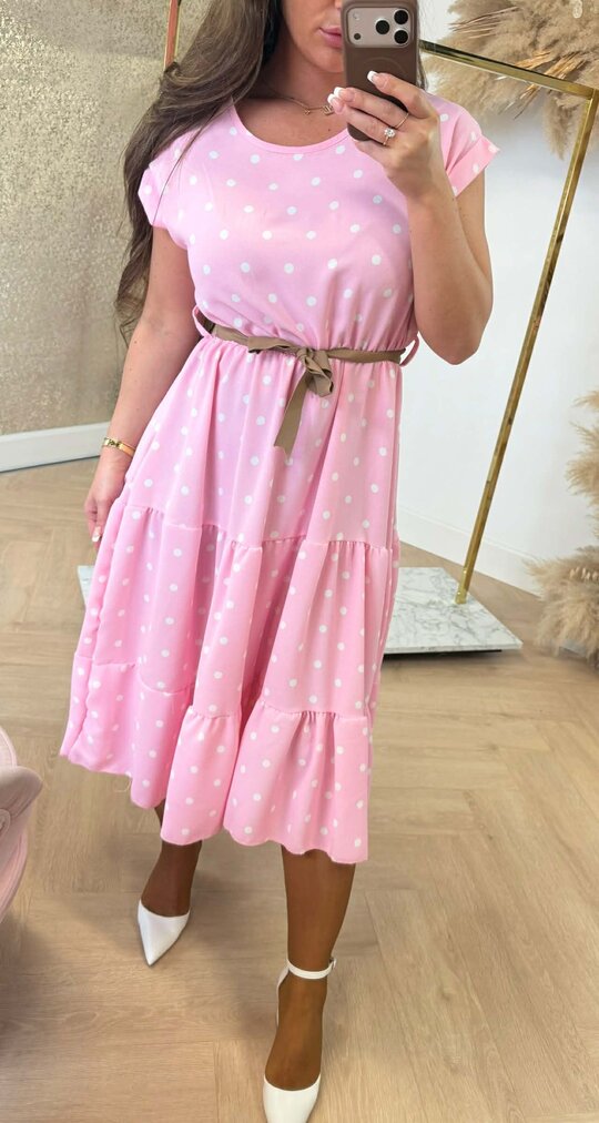MARRIE STRIK DRESS PINK/DOTS