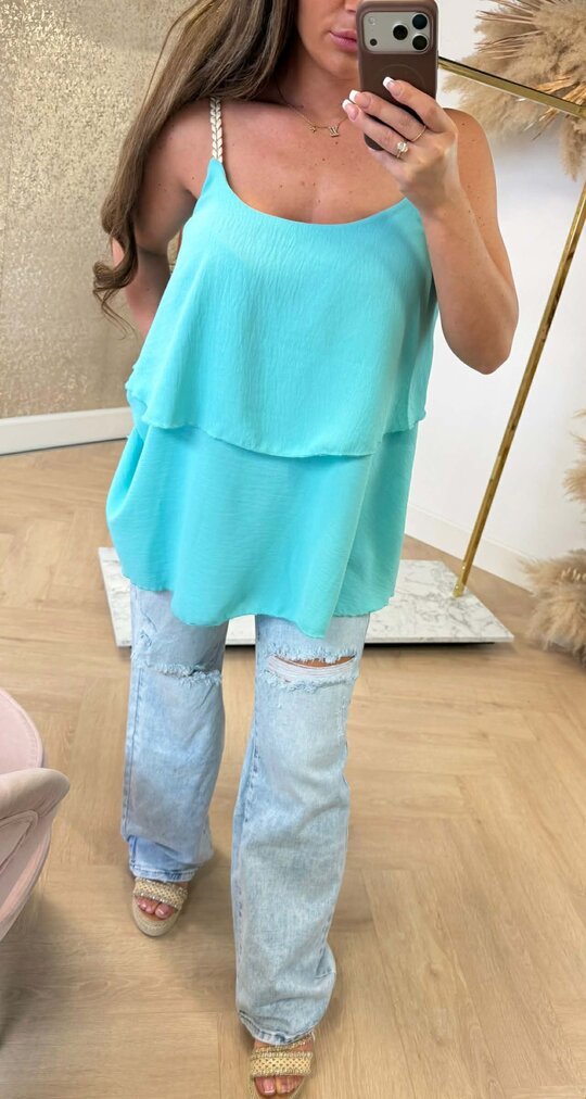 VLECHT RUFFLE TOP AQUA