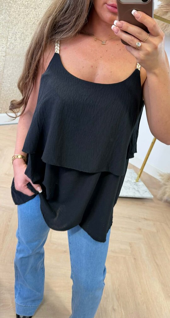 VLECHT RUFFLE TOP BLACK
