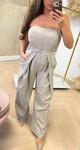 STRAPLESS STRIPE JUMPSUIT BEIGE