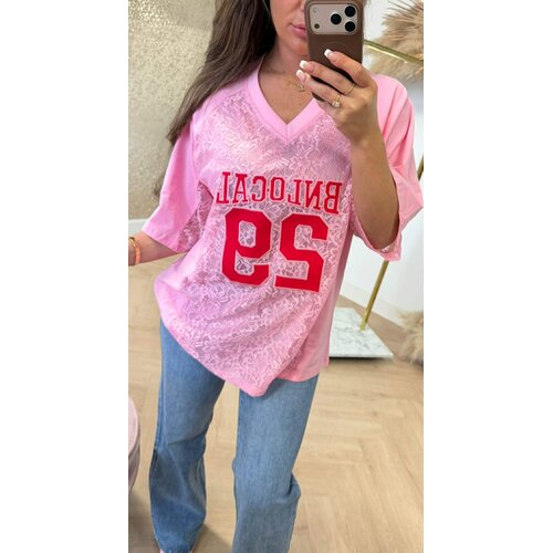 LACE BASEBALL OVERSIZED SHIRT PINK