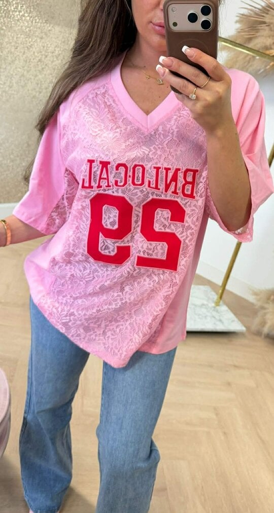 LACE BASEBALL OVERSIZED SHIRT 989 PINK