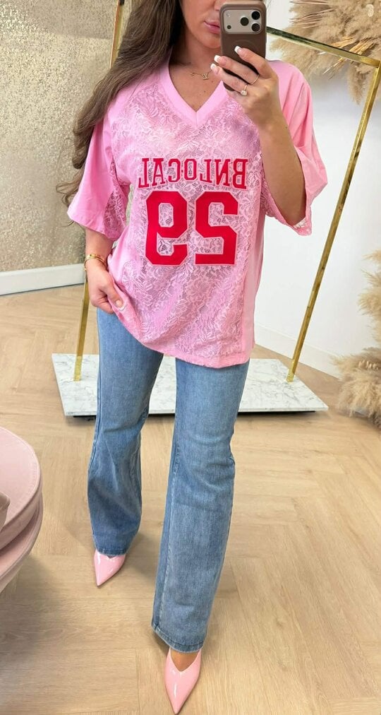 LACE BASEBALL OVERSIZED SHIRT PINK