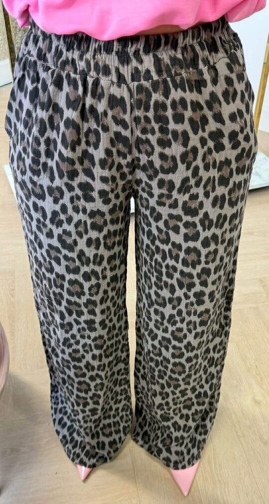 COTTON LEOPARD PANTS TAUPE