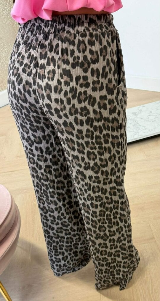COTTON LEOPARD PANTS TAUPE