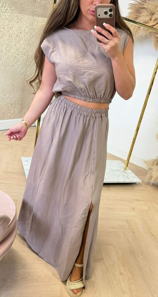 SUMMER VIBE SET TOP+ SKIRT TAUPE