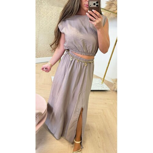 SUMMER VIBE SET TOP+ SKIRT TAUPE