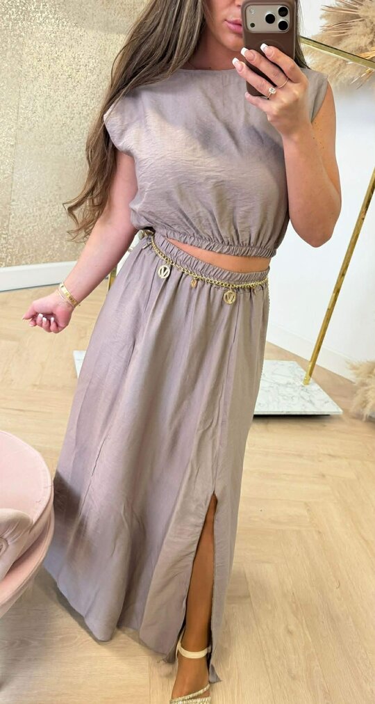 SUMMER VIBE SET TOP+ SKIRT TAUPE