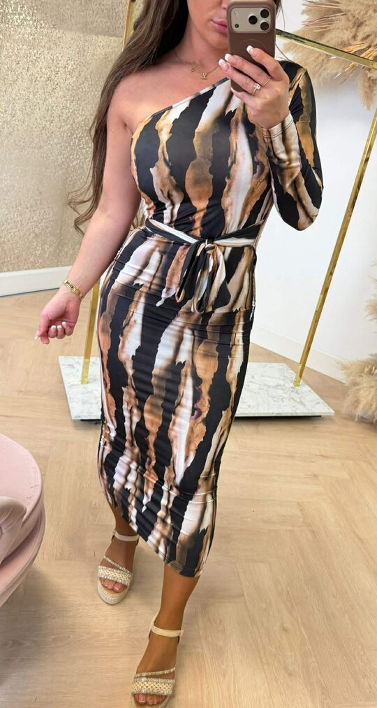 ONE SLEEVE SWIRL DRESS BLACK