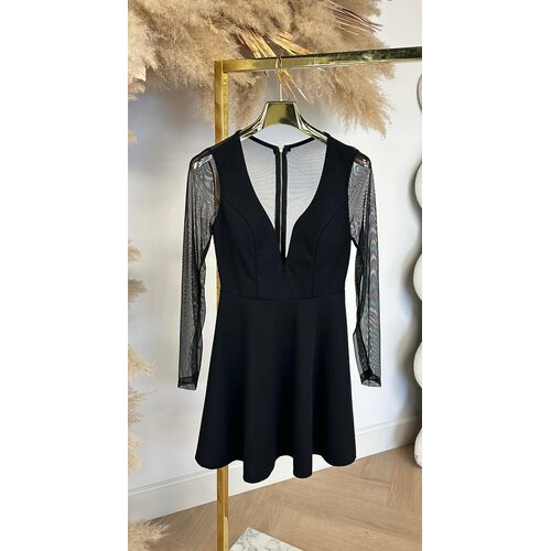 MESH V PEPLUM DRESS BLACK