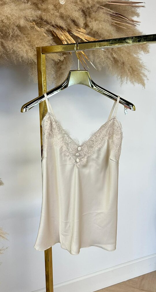 SATIN SPAGHETTI LACE TOP CHAMPAGNE