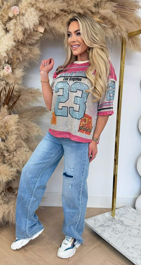 CALIFORNIA 23 SEQUIN TEE FUCHSIA