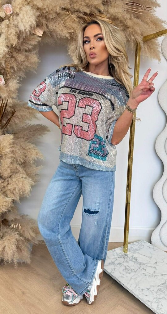 CALIFORNIA 23 SEQUIN TEE ICEBLUE