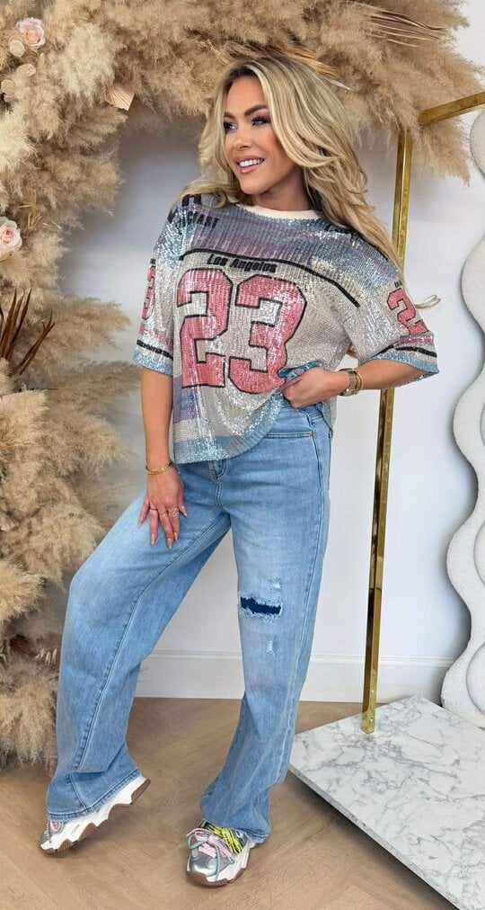 CALIFORNIA 23 SEQUIN TEE ICEBLUE