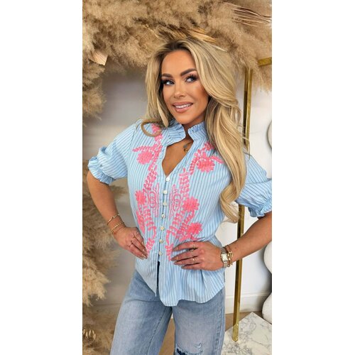 BRODERIE FLOWER BLOUSE CH5119 LIGHTBLUE