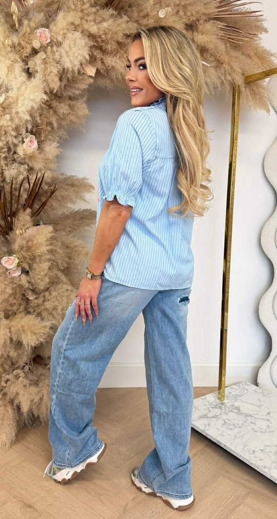 BRODERIE FLOWER BLOUSE CH5119 LIGHTBLUE