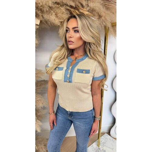 BUTTON POCKET DENIM TOP *L* 7020 BEIGE