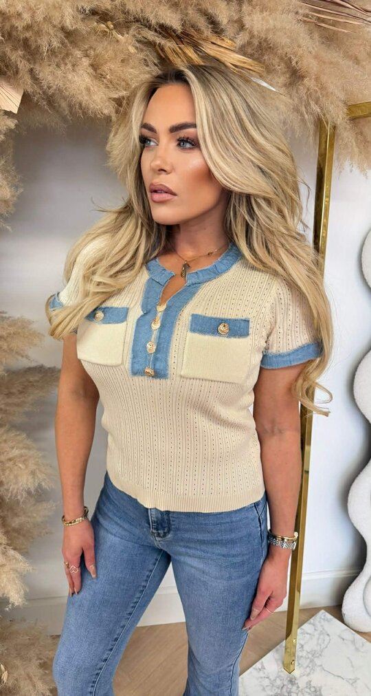 BUTTON POCKET DENIM TOP *H* 7020 BEIGE