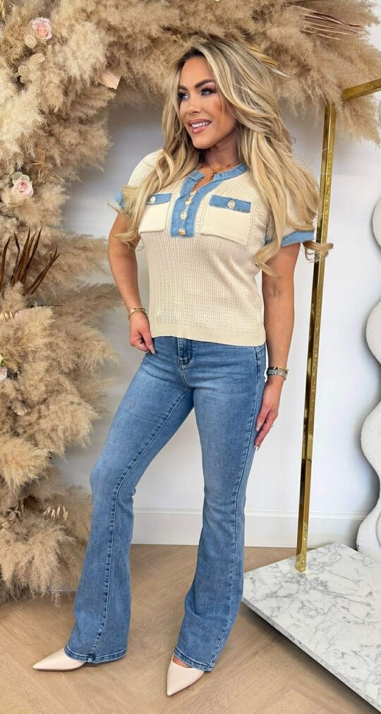 BUTTON POCKET DENIM TOP *H* 7020 BEIGE