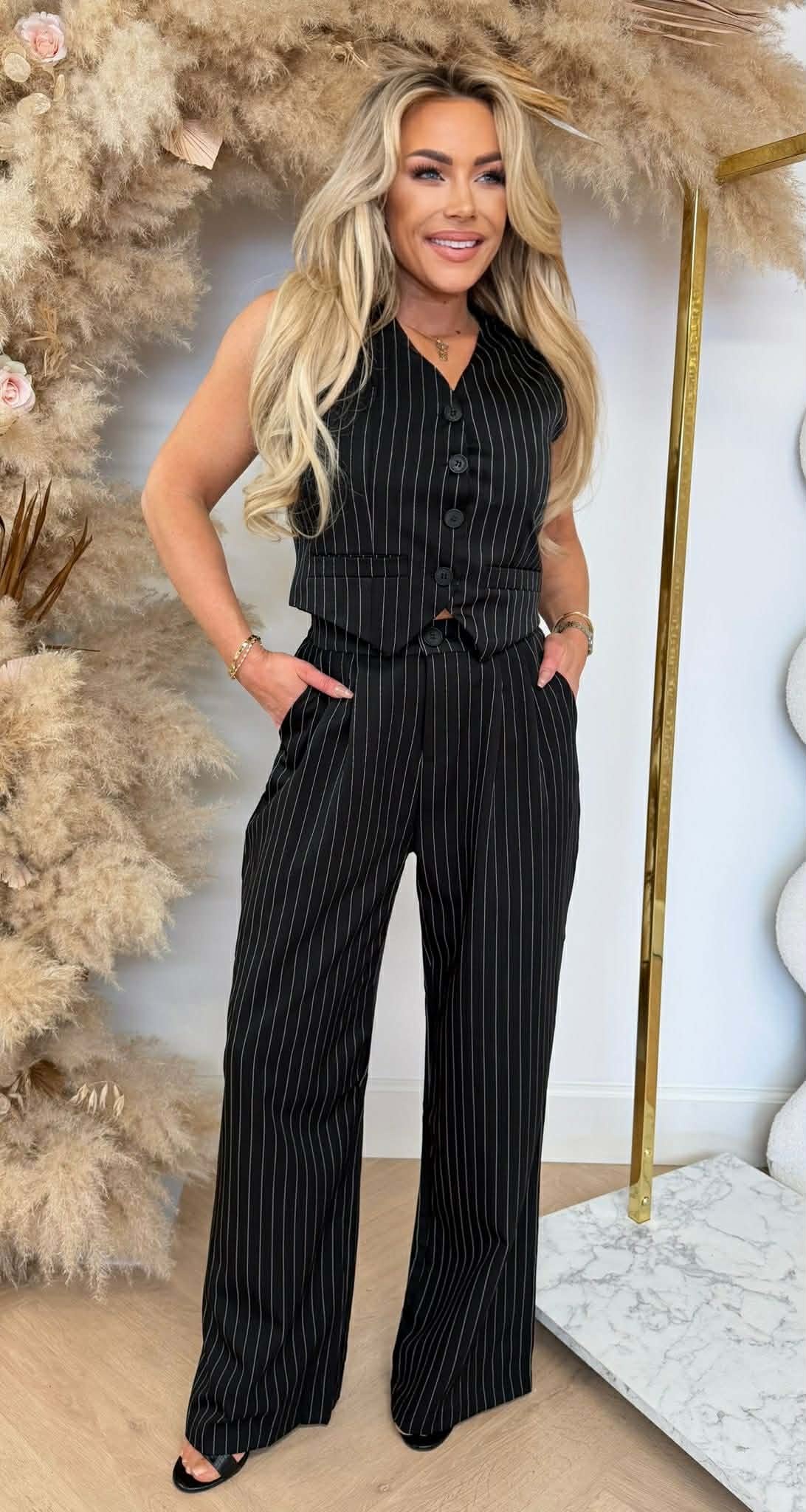 LINDE GILET STRIPE SET BLACK