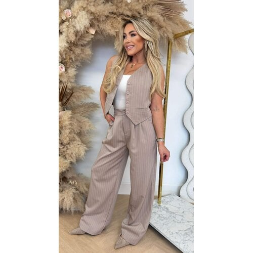 LINDE GILET STRIPE SET BEIGE