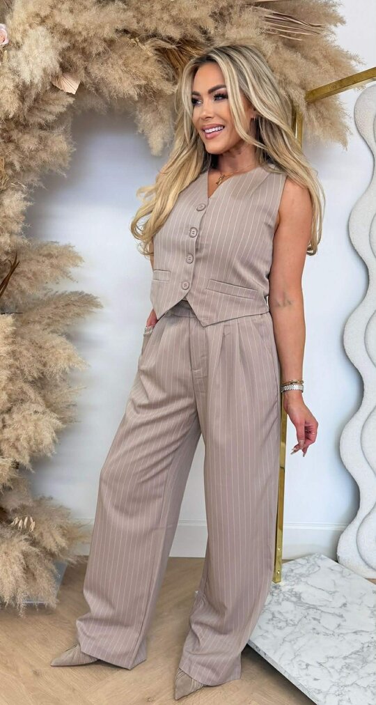 LINDE GILET STRIPE SET BEIGE