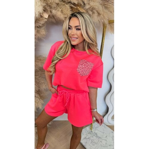 ISA LEO GLITTER POCKET SET NEONPINK