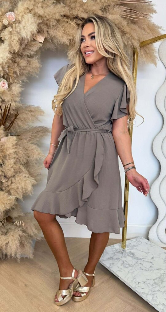 DEBBY ROUCHE DRESS BLACK TAUPE