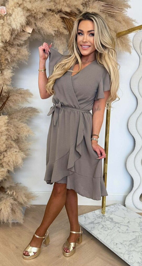 DEBBY ROUCHE DRESS BLACK TAUPE