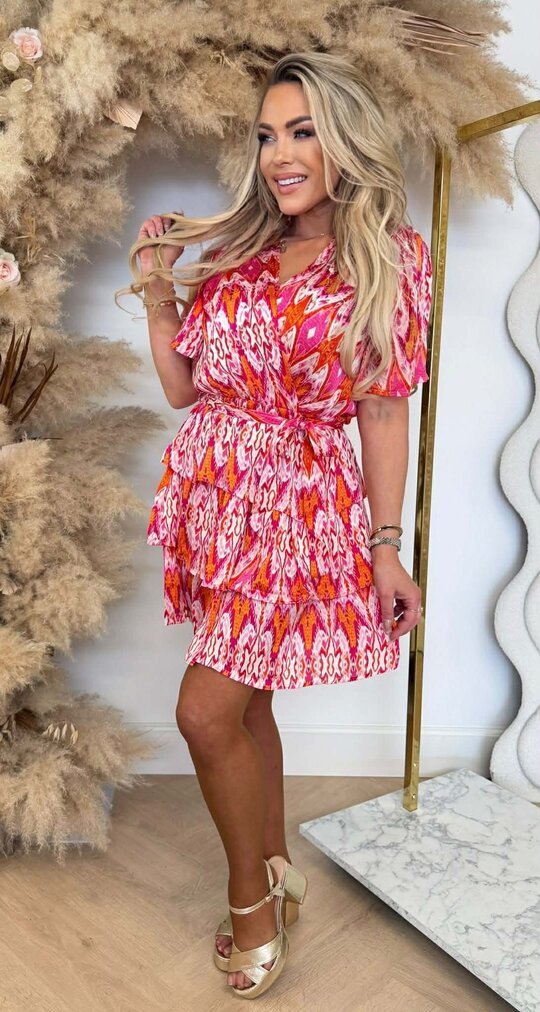 TROPICAL DRESS 4371A PINK/ORANGE