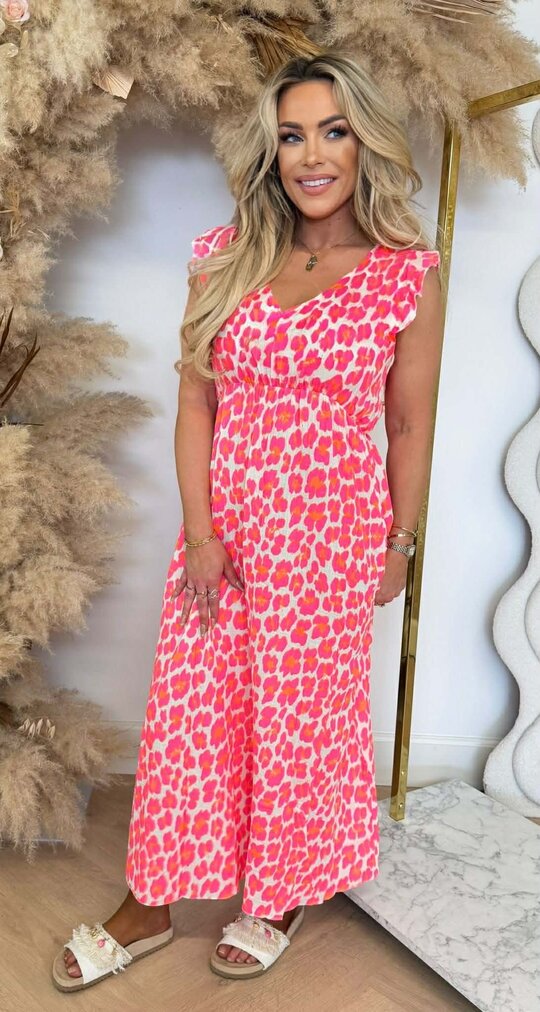 COTTON RUFFLE PRINT DRESS LEO/CREME