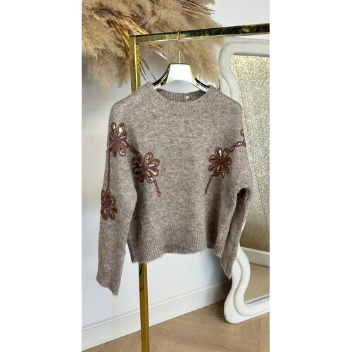 FLOWER SEQUIN SWEAT 5682 TAUPE