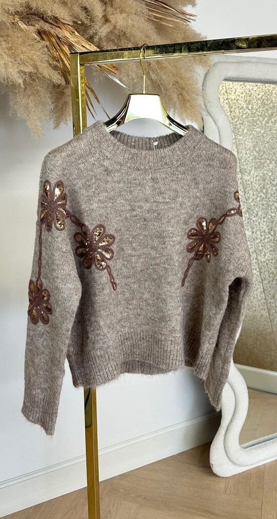 FLOWER SEQUIN SWEAT 5682 TAUPE