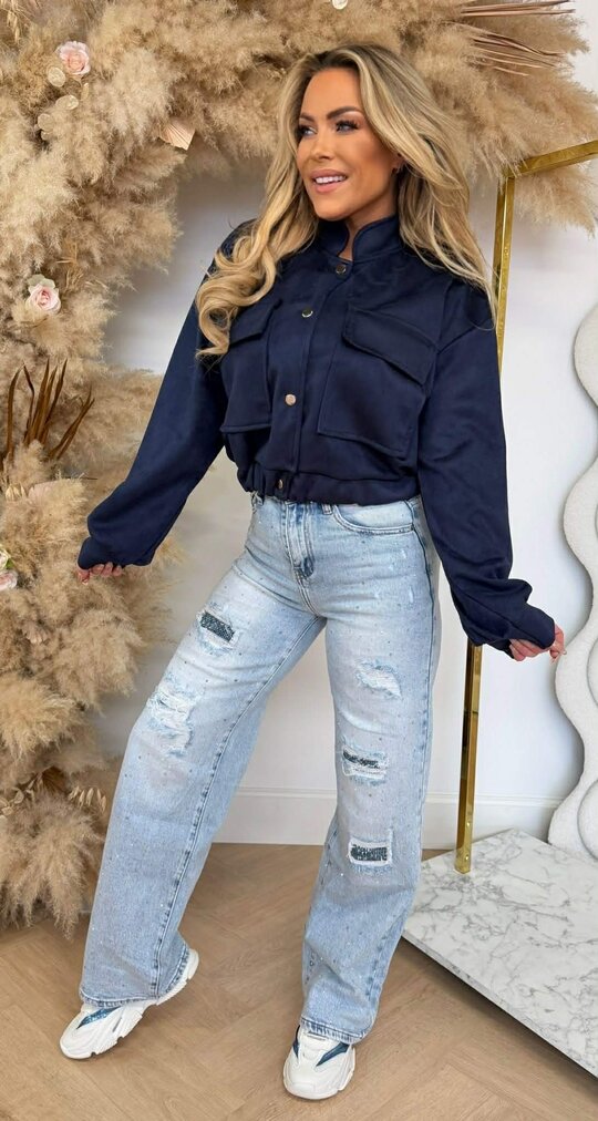 NOE SUEDE LOOK BOMBER JACKET NAVY