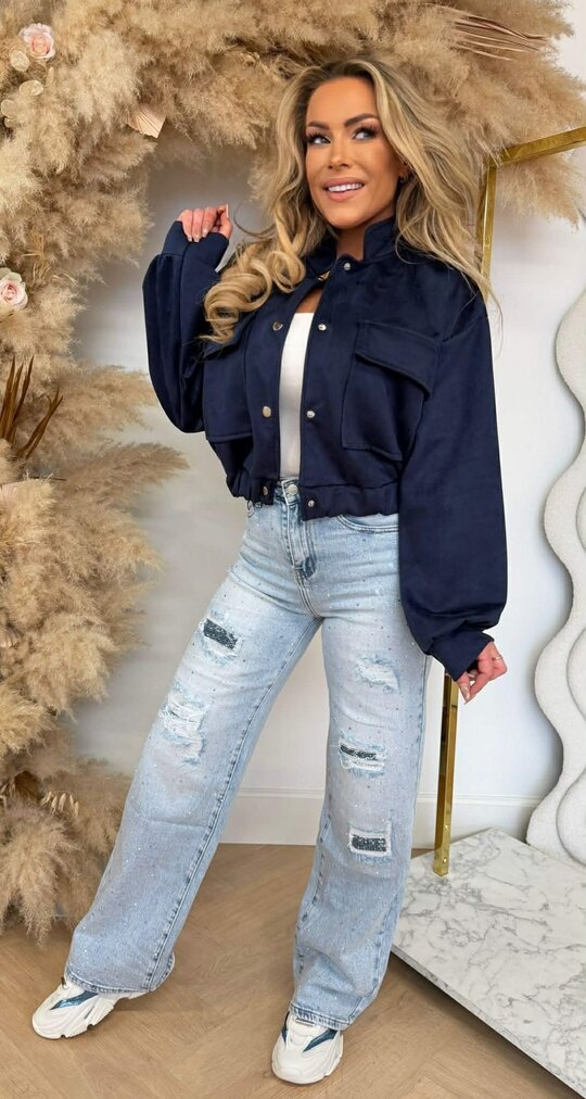 NOE SUEDE LOOK BOMBER JACKET NAVY