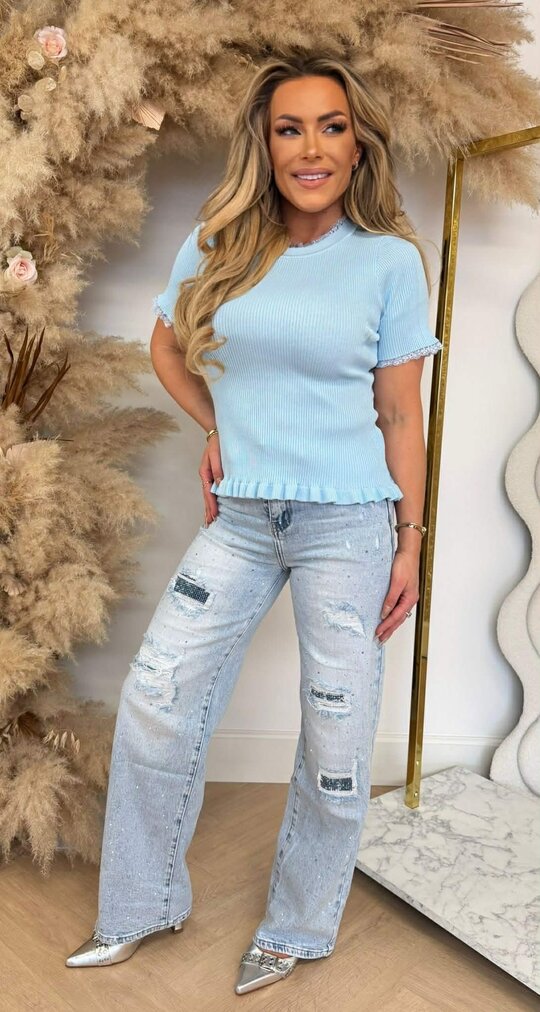 KELIE RUFFLE LACY TOP K5-05 ICEBLUE